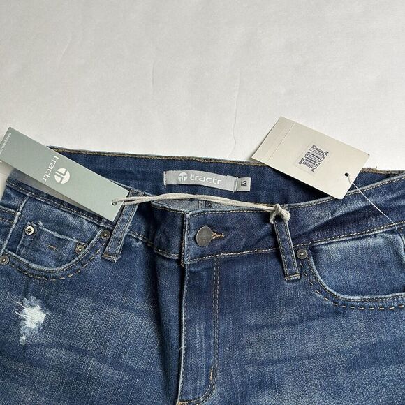 Tractr Girl’s Jean Leggings Size 12 Med Blue Wash, Stretch NWT Distressed - Picture 3 of 7